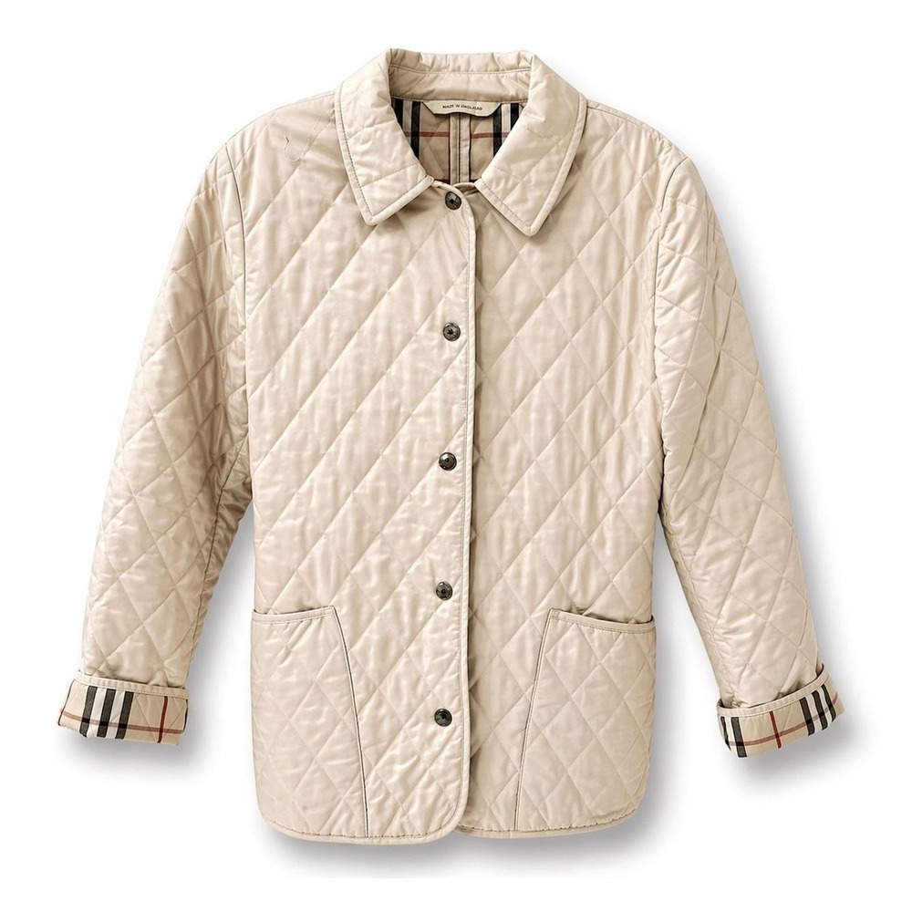 Burberry London Quilted Jacket Womens XS Beige Good Nova Check Lining Coat